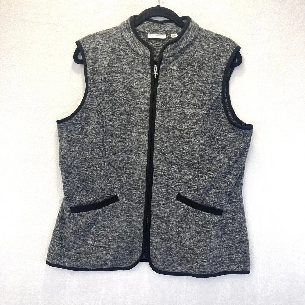 Susan Graver Fleece Zip Up Vest Womens Medium M Gray‎ Sleeveless Soft Cozy Comfy